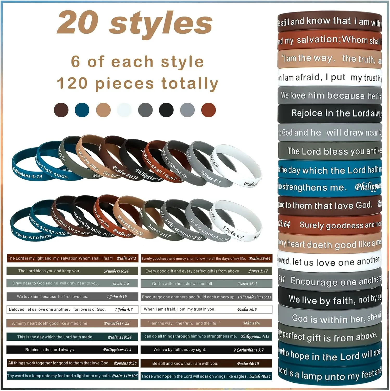 Estune 120 Pieces Bible Verses Bracelets Motivational Quote Rubber Wristbands Religious Silicone Bracelet Inspirational Silicone Wristbands Stretch Unisex for Men Women Party