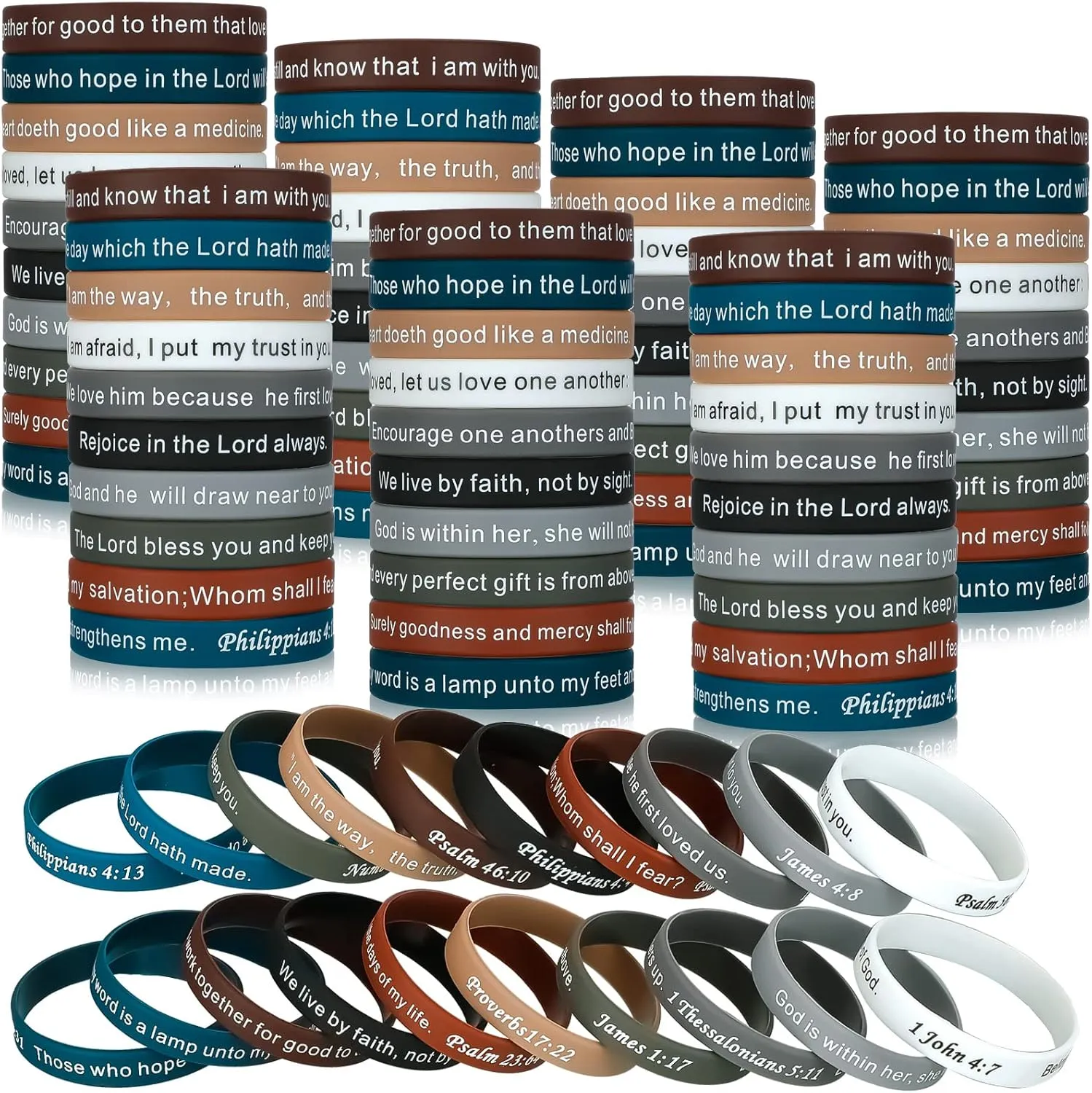Estune 120 Pieces Bible Verses Bracelets Motivational Quote Rubber Wristbands Religious Silicone Bracelet Inspirational Silicone Wristbands Stretch Unisex for Men Women Party