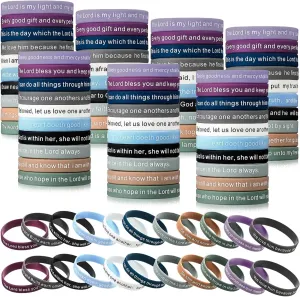Estune 120 Pieces Bible Verses Bracelets Motivational Quote Rubber Wristbands Religious Silicone Bracelet Inspirational Silicone Wristbands Stretch Unisex for Men Women Party