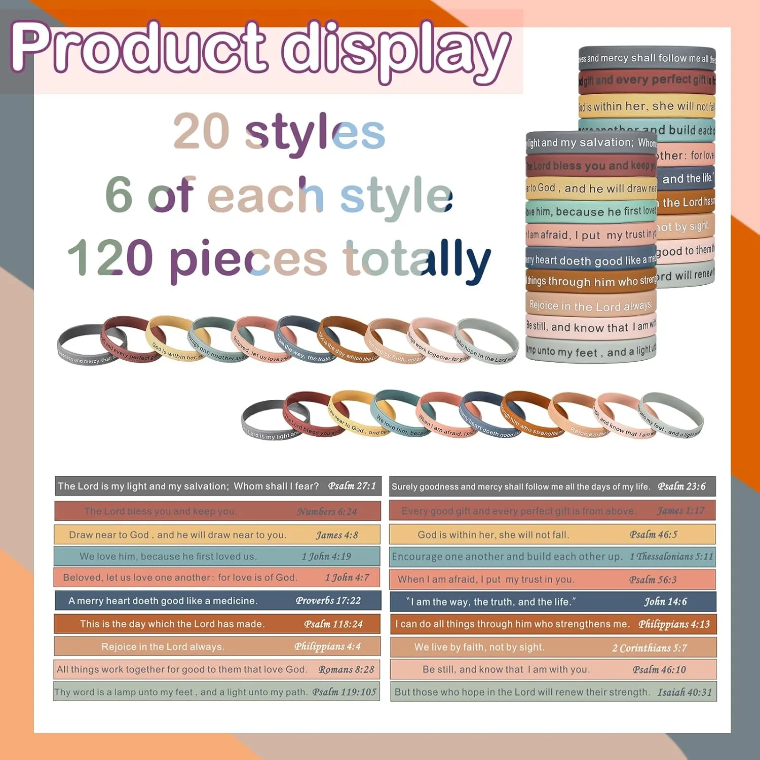 Estune 120 Pieces Bible Verses Bracelets Motivational Quote Rubber Wristbands Religious Silicone Bracelet Inspirational Silicone Wristbands Stretch Unisex for Men Women Party