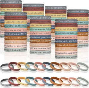 Estune 120 Pieces Bible Verses Bracelets Motivational Quote Rubber Wristbands Religious Silicone Bracelet Inspirational Silicone Wristbands Stretch Unisex for Men Women Party