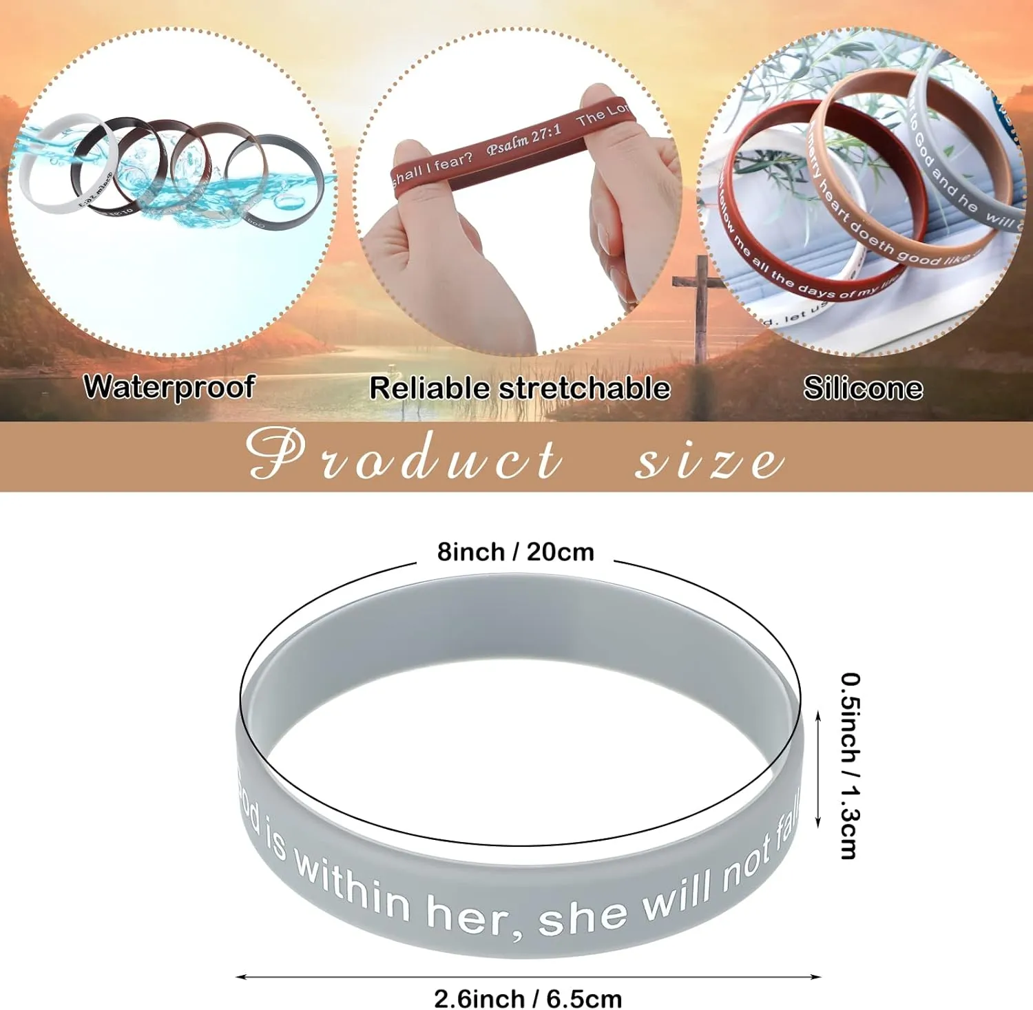 Estune 120 Pieces Bible Verses Bracelets Motivational Quote Rubber Wristbands Religious Silicone Bracelet Inspirational Silicone Wristbands Stretch Unisex for Men Women Party