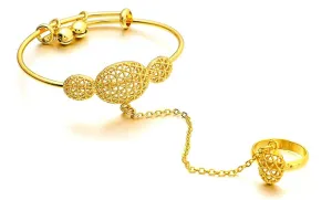 Ethlyn Kids Jewelry 18K Gold Plated Bangle Bracelet with ring Birthday Party Gifts for 5years old girls Christmas gift