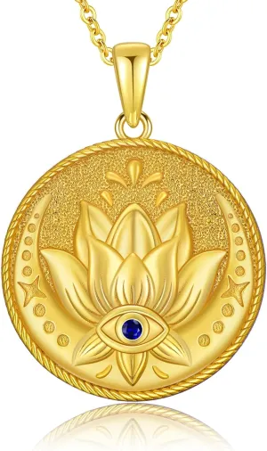 Evil Eye Necklace Sterling Silver Lotus Necklaces Evil Eye Pendant Spiritual Protection Amulet Jewelry Birthday Gifts for Women Men