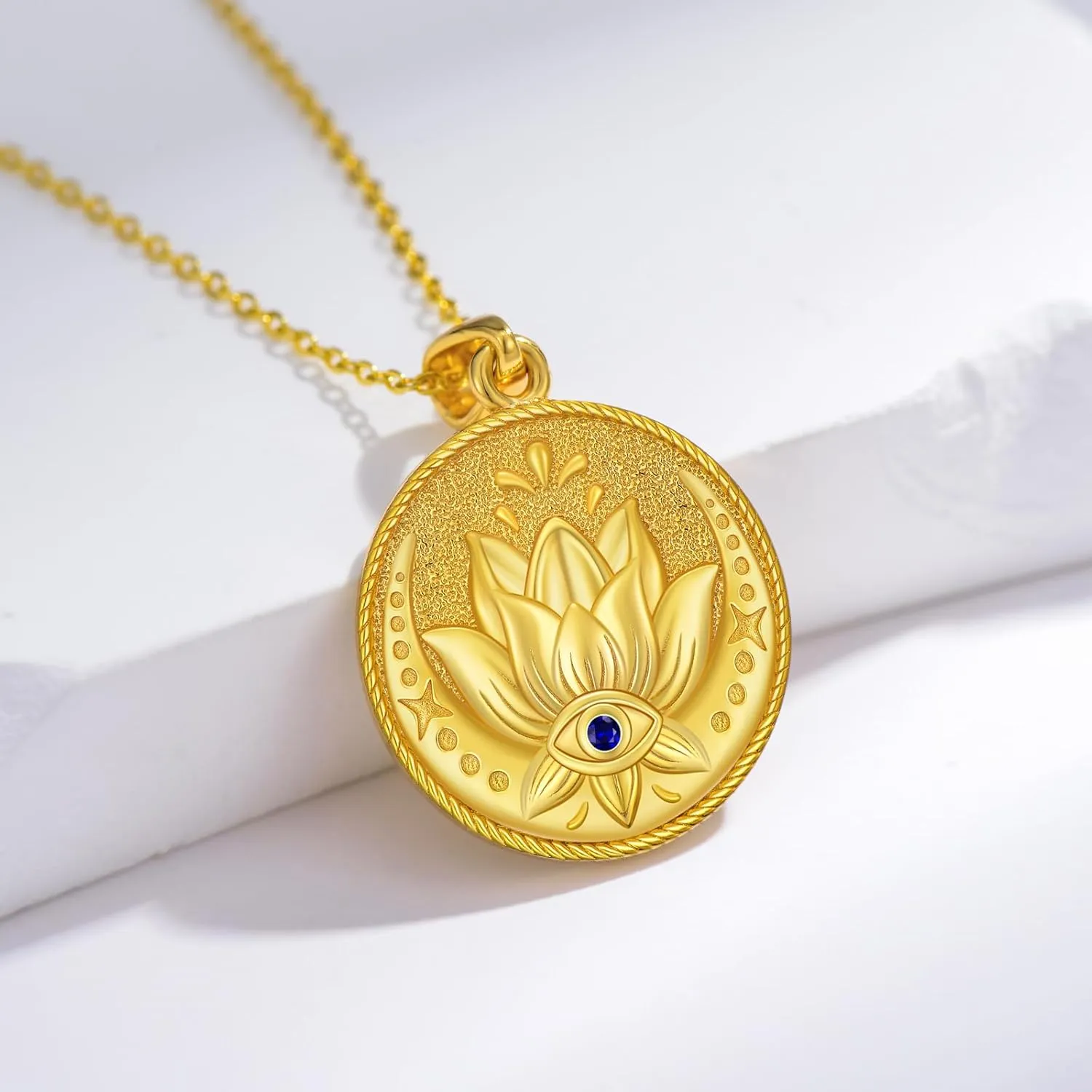 Evil Eye Necklace Sterling Silver Lotus Necklaces Evil Eye Pendant Spiritual Protection Amulet Jewelry Birthday Gifts for Women Men