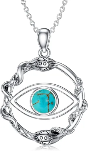 Evil Eye Necklaces for Women Sterling Silver Genuine Turquoise Protection Evil Eye Pendant Jewelry Gifts Mom Wife Girlfriend