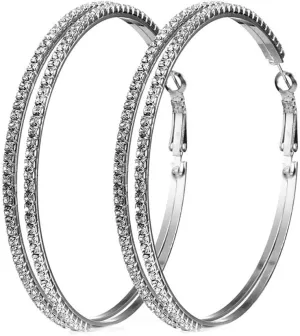 Extra Large Rhinestone Hoop Earrings  2.67 Inch 70mm Double Oversized Giant Big Huge Crystal Lightweight Hoop Earrings for Women