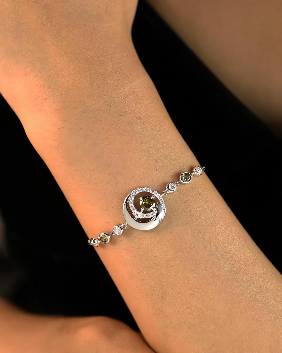 FANCIME Birthstone Bracelets 925 Sterling Silver Moon and Star Bangle Charm Bracelet Fine Jewelry Birthday Anniversary Christmas Day Gift for Her Women, Adjustable Chain 6.7" 1.2" Extend