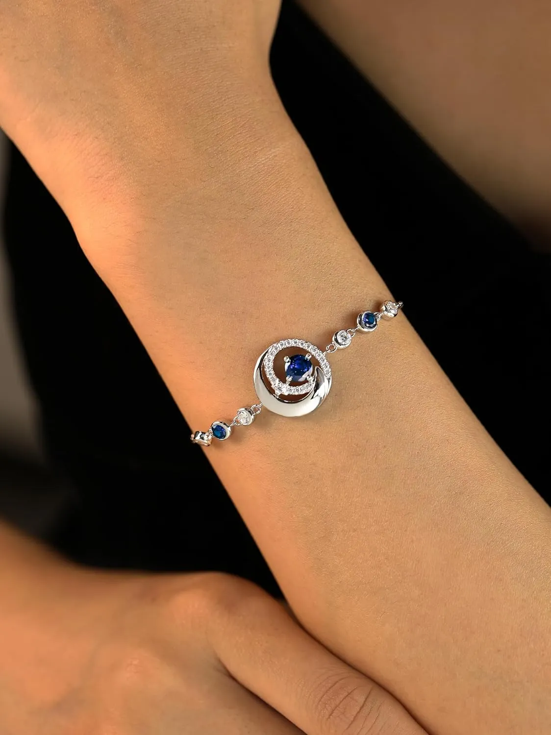 FANCIME Birthstone Bracelets 925 Sterling Silver Moon and Star Bangle Charm Bracelet Fine Jewelry Birthday Anniversary Christmas Day Gift for Her Women, Adjustable Chain 6.7" 1.2" Extend