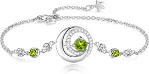 FANCIME Birthstone Bracelets 925 Sterling Silver Moon and Star Bangle Charm Bracelet Fine Jewelry Birthday Anniversary Christmas Day Gift for Her Women, Adjustable Chain 6.7" 1.2" Extend