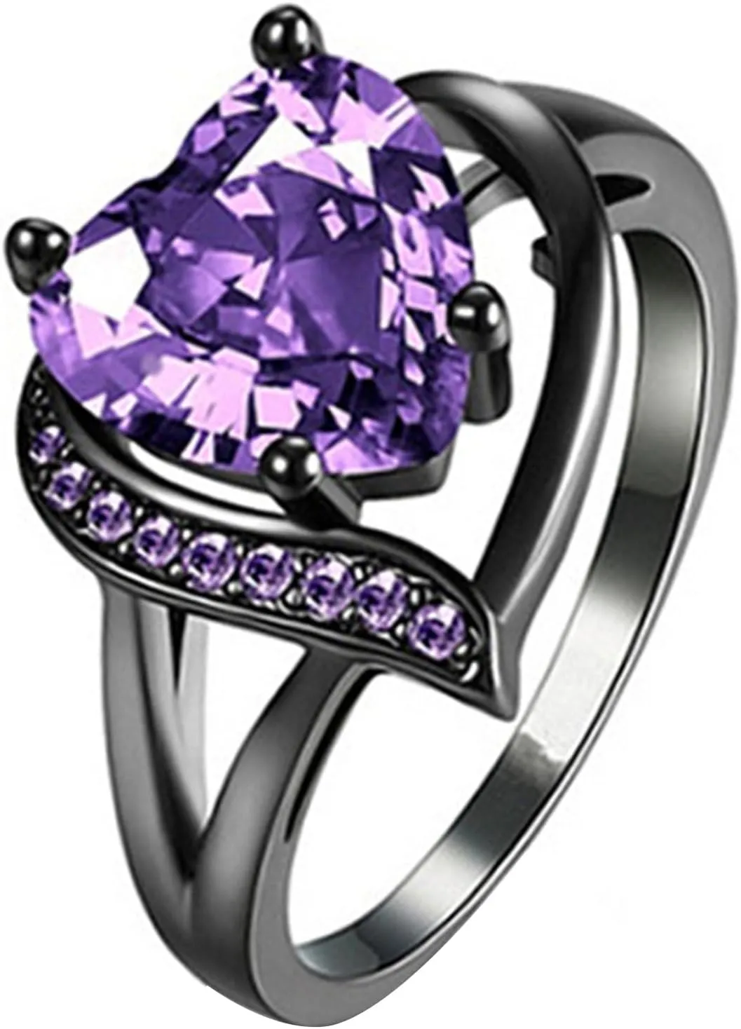 Fashion Red Purple Heart Cubic Zirconia Promise Rings Crystal Love Heart Wedding Cocktail Statement Eternity Ring Luxury Jewelry for Women Black Gold Plated