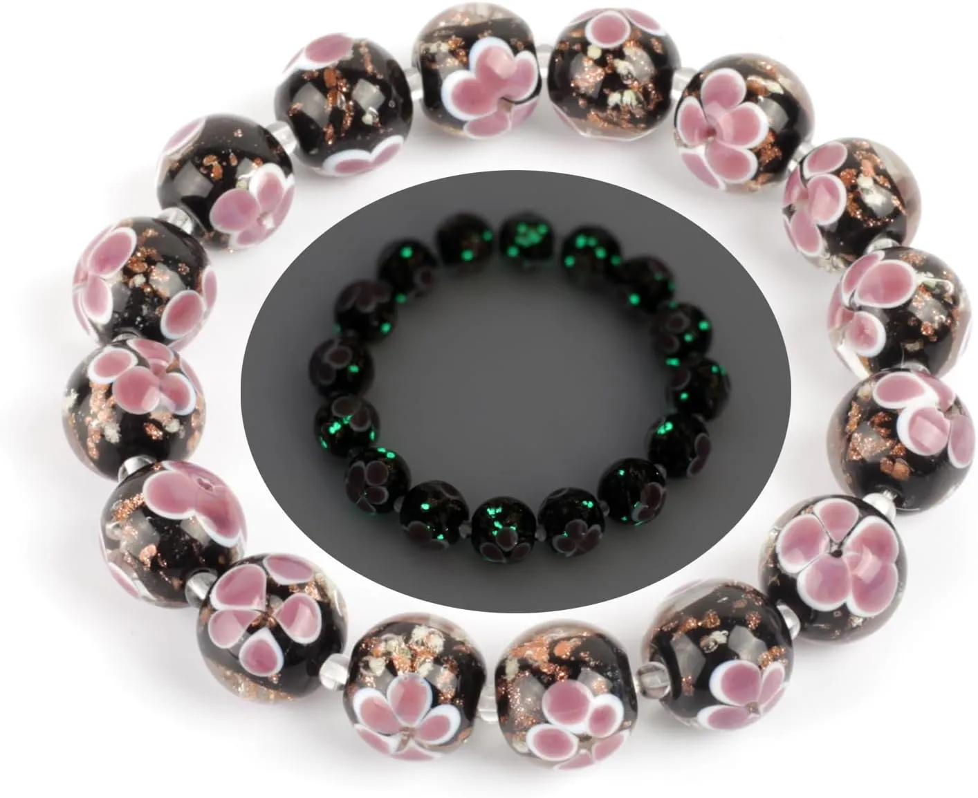 Firefly Bracelet 12mm Luminous Bead Bracelet Healing Crystal Glass Beads Bracelet Glass Beads Stretch Bracelets for Women Jewelry