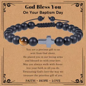 First Communion Bracelets Cross Bracelet Natural Stone Beads Bracelet Baptism First Communion