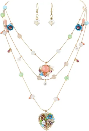 Flyonce Layered Necklaces for Women Fashion Boho Multi Strand Floral Beaded Chunky Statement Necklace Sweater Chain Christmas Jewelry Gifts