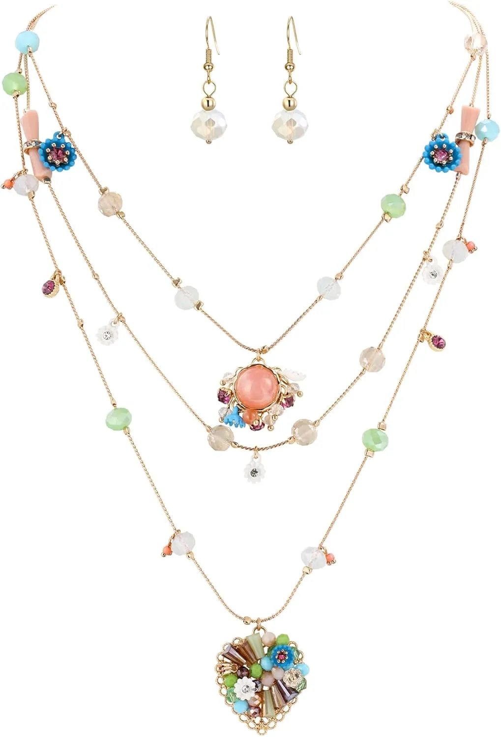 Flyonce Layered Necklaces for Women Fashion Boho Multi Strand Floral Beaded Chunky Statement Necklace Sweater Chain Christmas Jewelry Gifts