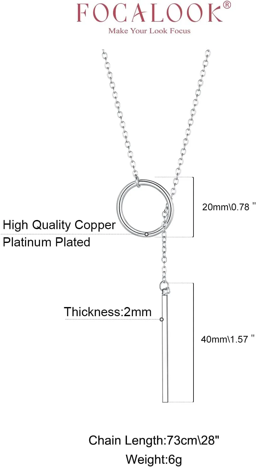 FOCALOOK Long Necklaces for Women 14K Gold Plated Dainty Drop Bar Pendant Lariat Y-Shaped Necklace Earring Set 28inch/73cm