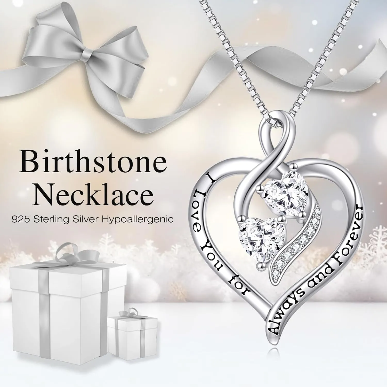 Forever Love Heart Birthstone Necklaces for Women 925 Sterling Silver Women Pendant Necklace, Mothers Day Birthday Anniversary Jewelry Gift for Woman Mother Mom Wife Her