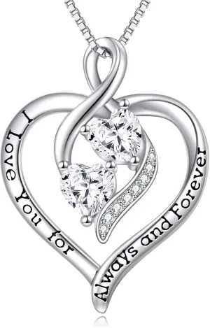Forever Love Heart Birthstone Necklaces for Women 925 Sterling Silver Women Pendant Necklace, Mothers Day Birthday Anniversary Jewelry Gift for Woman Mother Mom Wife Her