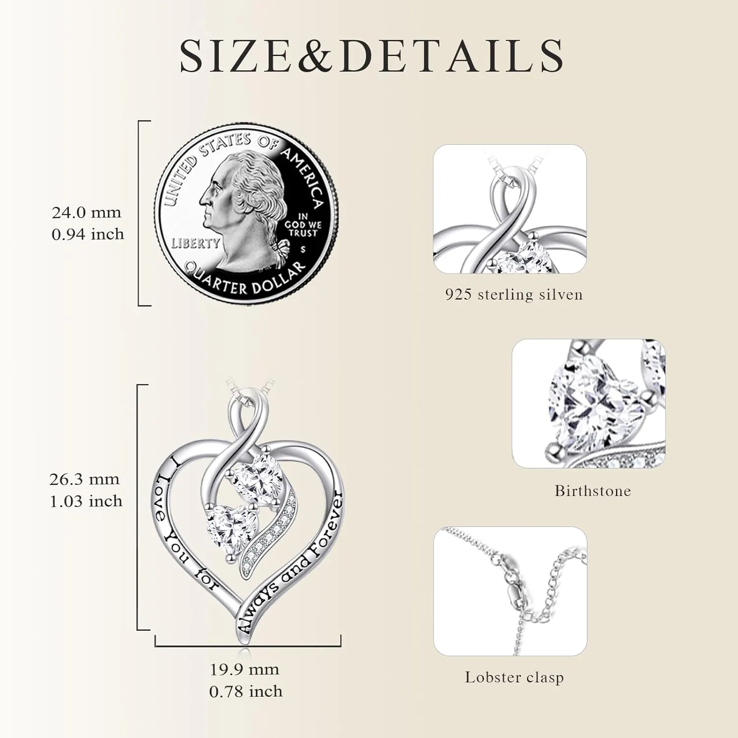 Forever Love Heart Birthstone Necklaces for Women 925 Sterling Silver Women Pendant Necklace, Mothers Day Birthday Anniversary Jewelry Gift for Woman Mother Mom Wife Her
