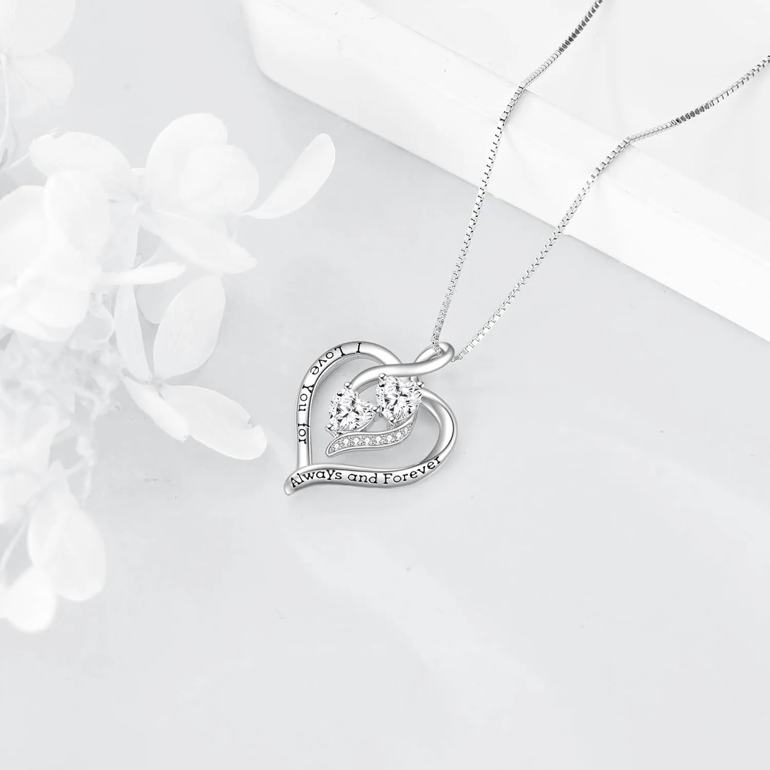 Forever Love Heart Birthstone Necklaces for Women 925 Sterling Silver Women Pendant Necklace, Mothers Day Birthday Anniversary Jewelry Gift for Woman Mother Mom Wife Her