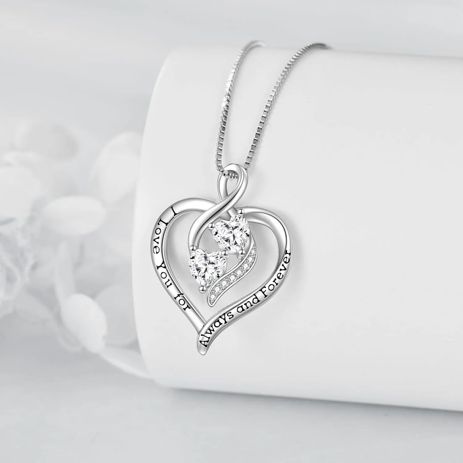 Forever Love Heart Birthstone Necklaces for Women 925 Sterling Silver Women Pendant Necklace, Mothers Day Birthday Anniversary Jewelry Gift for Woman Mother Mom Wife Her