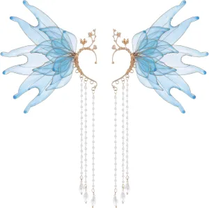 FRESHME Elf Ear Cuffs Mermaid - Fairy Ear Cuffs with Tassel Auricular Fins Ears Elven Wrap Clip-on Earring Dress Up As a Mermaid Renaissance Renfaire Dress Up Christmas Cosplay Accessories for Women