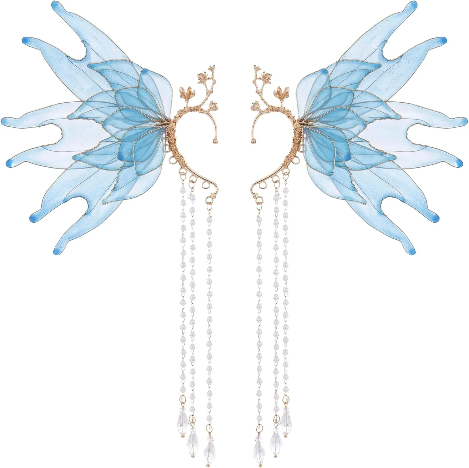 FRESHME Elf Ear Cuffs Mermaid - Fairy Ear Cuffs with Tassel Auricular Fins Ears Elven Wrap Clip-on Earring Dress Up As a Mermaid Renaissance Renfaire Dress Up Christmas Cosplay Accessories for Women