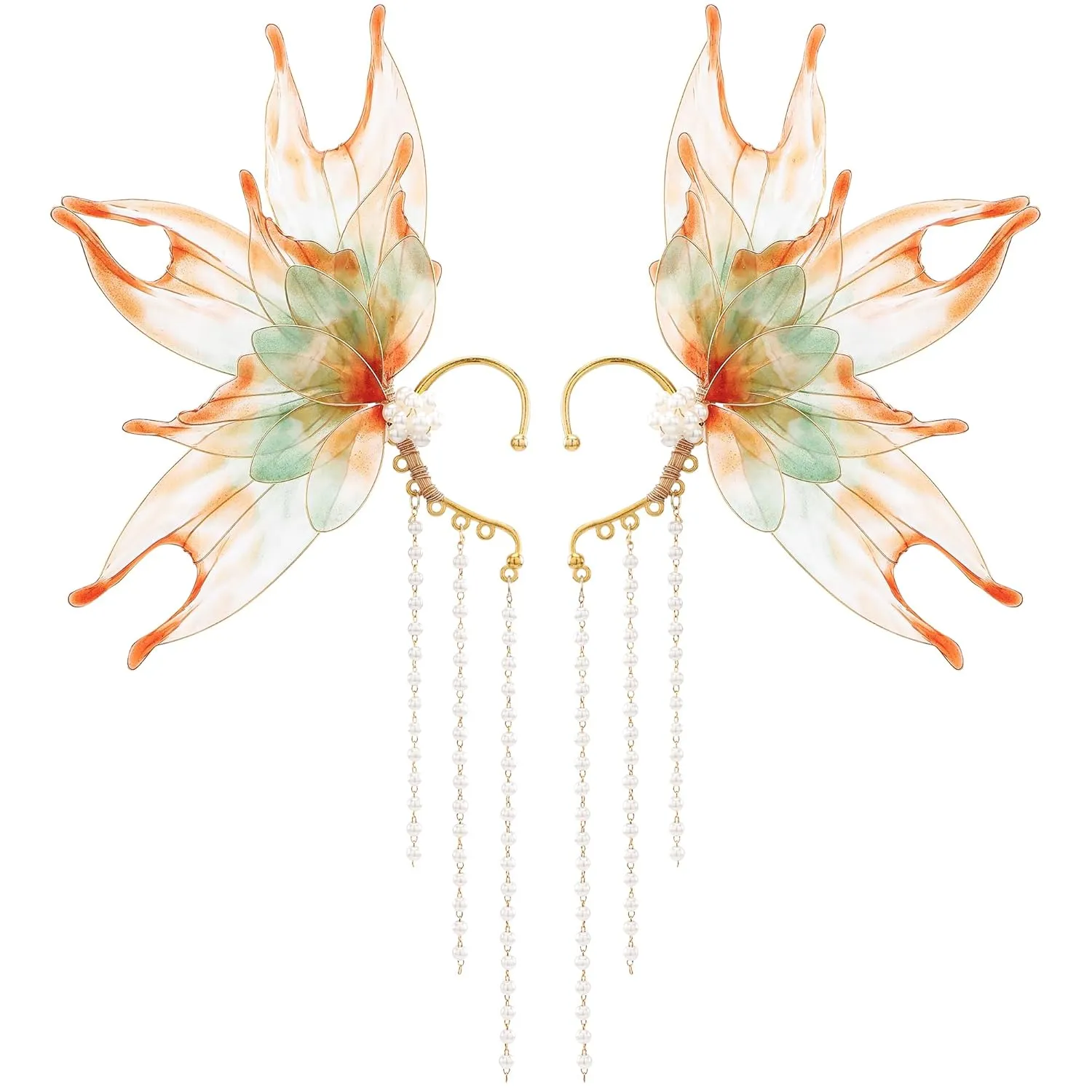 FRESHME Elf Ear Cuffs Mermaid - Fairy Mermaid Ears Auricular Fins Earring with Tassel Elven Wrap Clip-on Earring Dress Up Renaissance Halloween Christmas Cosplay Party Accessories