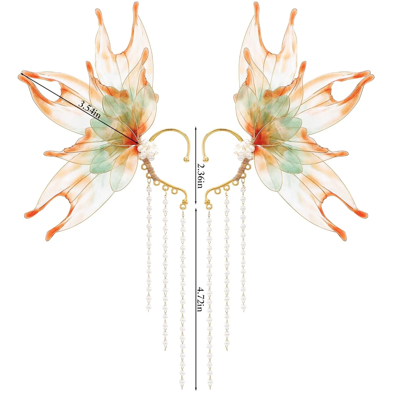 FRESHME Elf Ear Cuffs Mermaid - Fairy Mermaid Ears Auricular Fins Earring with Tassel Elven Wrap Clip-on Earring Dress Up Renaissance Halloween Christmas Cosplay Party Accessories