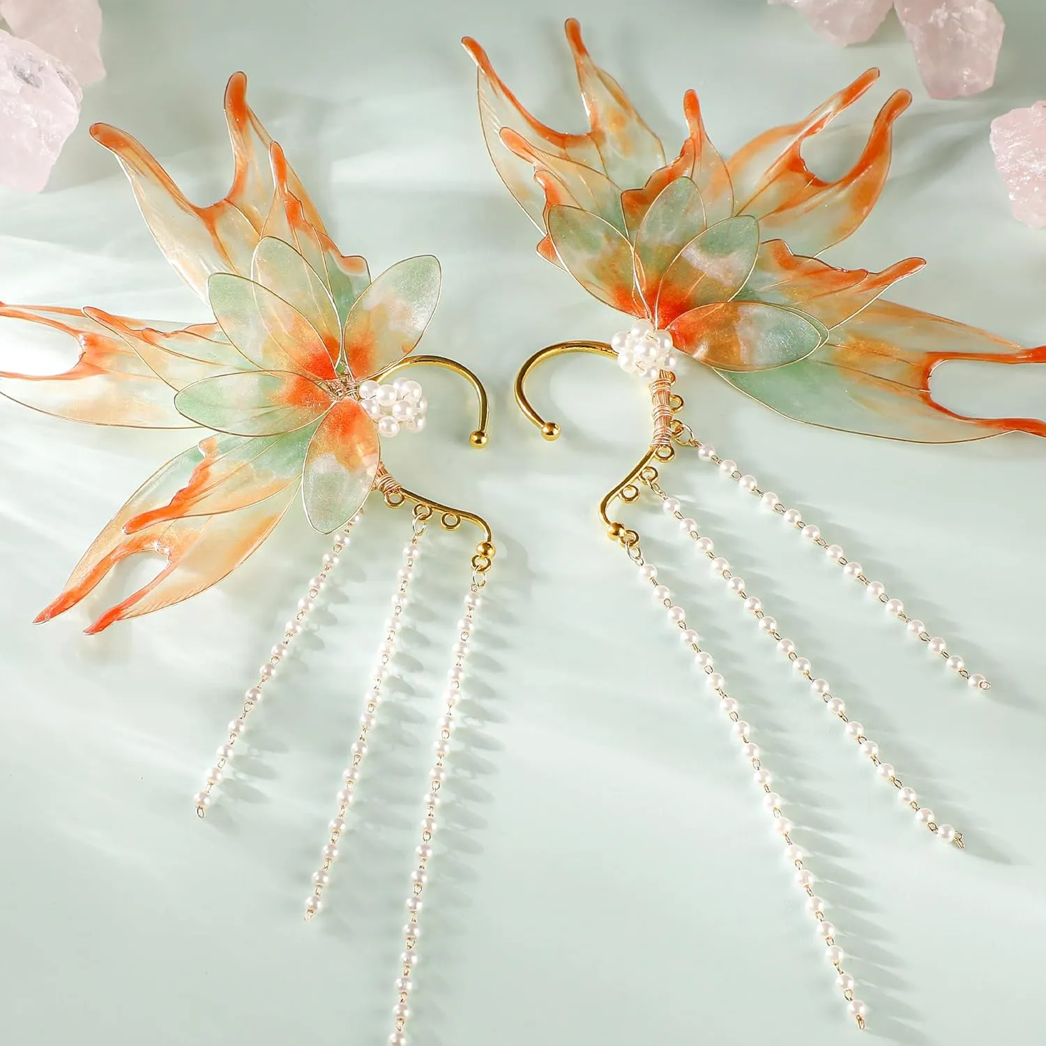 FRESHME Elf Ear Cuffs Mermaid - Fairy Mermaid Ears Auricular Fins Earring with Tassel Elven Wrap Clip-on Earring Dress Up Renaissance Halloween Christmas Cosplay Party Accessories