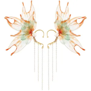 FRESHME Elf Ear Cuffs Mermaid - Fairy Mermaid Ears Auricular Fins Earring with Tassel Elven Wrap Clip-on Earring Dress Up Renaissance Halloween Christmas Cosplay Party Accessories