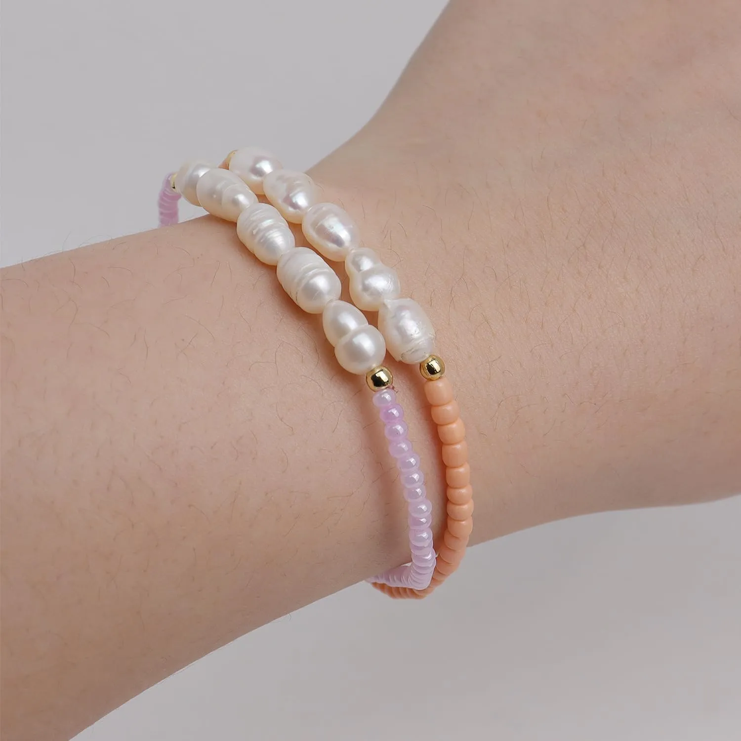 Freshwater Pearl Seed Bead for Women, Dainty Handmade Bohemian Stone Beaded Stretch Friend Bracelet Summer Beach Jewelry Gift