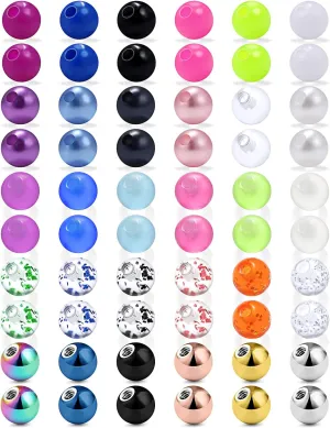 Ftovosyo 14G 60PCS Mix Color Replacement Balls Jewelry Piercing Stainless Steel & Clear Acrylic Barbell Parts for Industrial Barbell/Nipple Rings/Tongue Rings