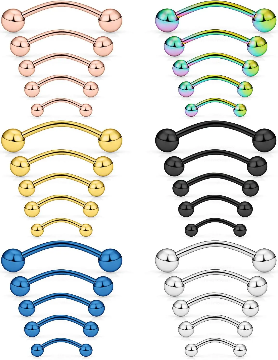 Ftovosyo 30-36Pcs 20G-12G Surgical Steel Eyebrow Rings Rook Earring Daith Tragus Ear Navel Belly Ring Snake Eyes Tongue Ring Body Piercing Jewelry for Women Men 6-19mm