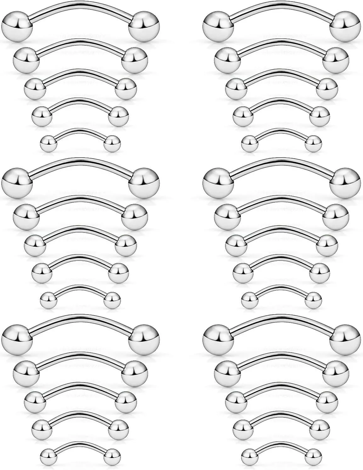 Ftovosyo 30-36Pcs 20G-12G Surgical Steel Eyebrow Rings Rook Earring Daith Tragus Ear Navel Belly Ring Snake Eyes Tongue Ring Body Piercing Jewelry for Women Men 6-19mm
