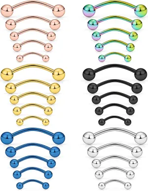 Ftovosyo 30-36Pcs 20G-12G Surgical Steel Eyebrow Rings Rook Earring Daith Tragus Ear Navel Belly Ring Snake Eyes Tongue Ring Body Piercing Jewelry for Women Men 6-19mm