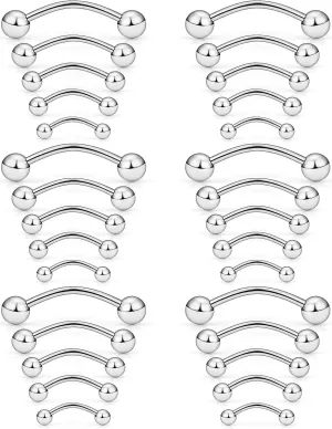 Ftovosyo 30-36Pcs 20G-12G Surgical Steel Eyebrow Rings Rook Earring Daith Tragus Ear Navel Belly Ring Snake Eyes Tongue Ring Body Piercing Jewelry for Women Men 6-19mm