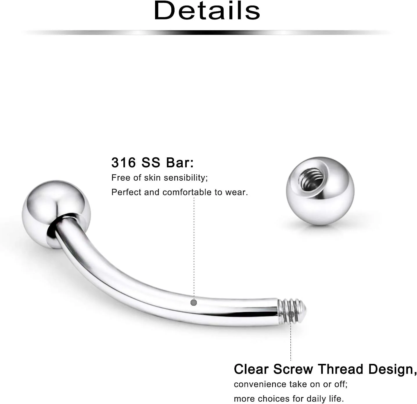 Ftovosyo 30-36Pcs 20G-12G Surgical Steel Eyebrow Rings Rook Earring Daith Tragus Ear Navel Belly Ring Snake Eyes Tongue Ring Body Piercing Jewelry for Women Men 6-19mm
