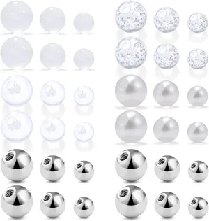 Ftovosyo 36Pcs 14G 3-5mm Multiple Different Sizes Replacement Balls Jewelry Piercing Stainless Steel Barbell Parts for Industrial Barbell/Nipple Rings/Tongue Rings