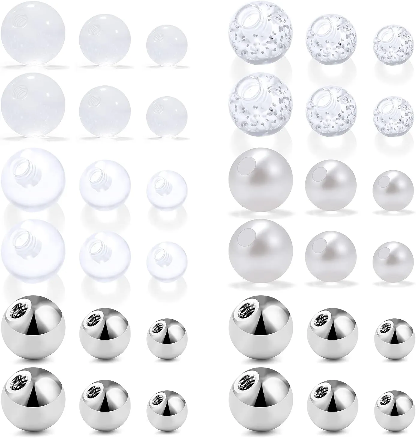 Ftovosyo 36Pcs 14G 3-5mm Multiple Different Sizes Replacement Balls Jewelry Piercing Stainless Steel Barbell Parts for Industrial Barbell/Nipple Rings/Tongue Rings