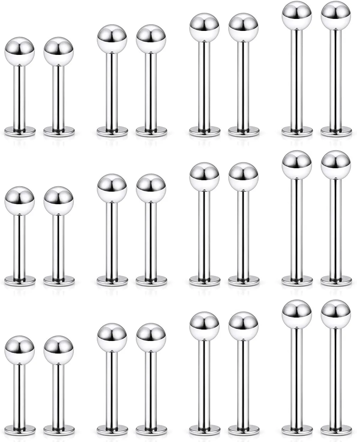Ftovosyo Labret Barbell 24PCS Monroe Lip Barbell Ring Helix Earring Tragus Cartilage Studs Surgical Steel Piercing Jewelry for Women Men 20-12G