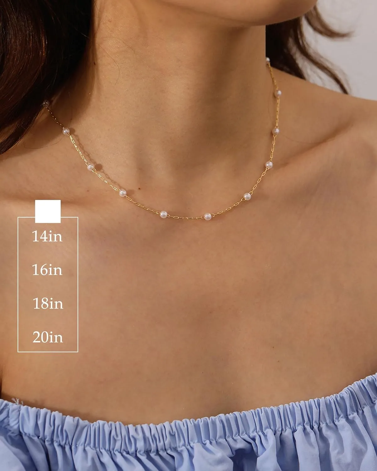 FUNEIA Dainty Pearl Necklace for Women 14K Gold Plated Faux Pearl Choker Necklaces Trendy White Silver Small Pearl Necklace Strand Wedding Prom Bridal Pearls Jewelry 14/16/18/20 Inches