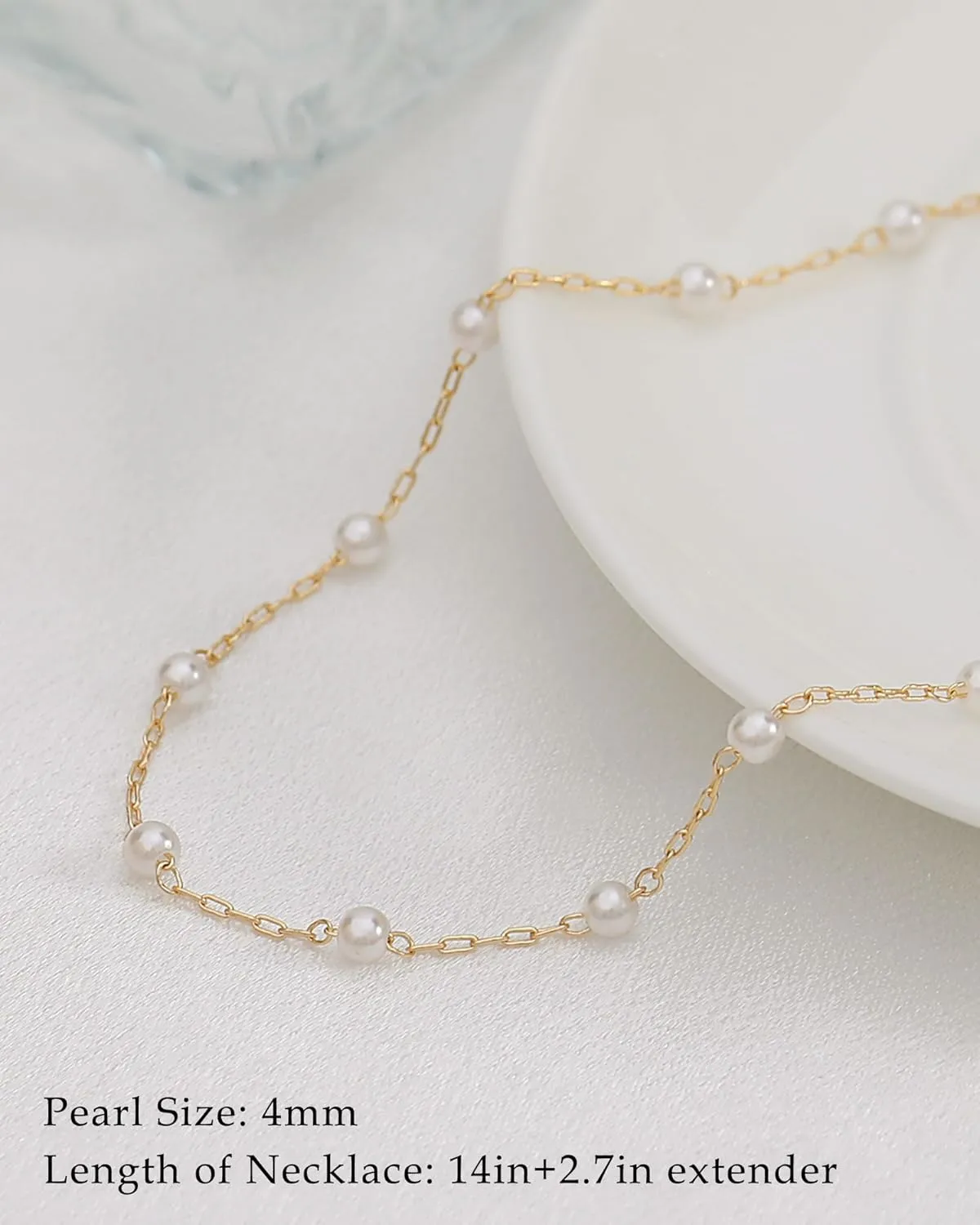 FUNEIA Dainty Pearl Necklace for Women 14K Gold Plated Faux Pearl Choker Necklaces Trendy White Silver Small Pearl Necklace Strand Wedding Prom Bridal Pearls Jewelry 14/16/18/20 Inches
