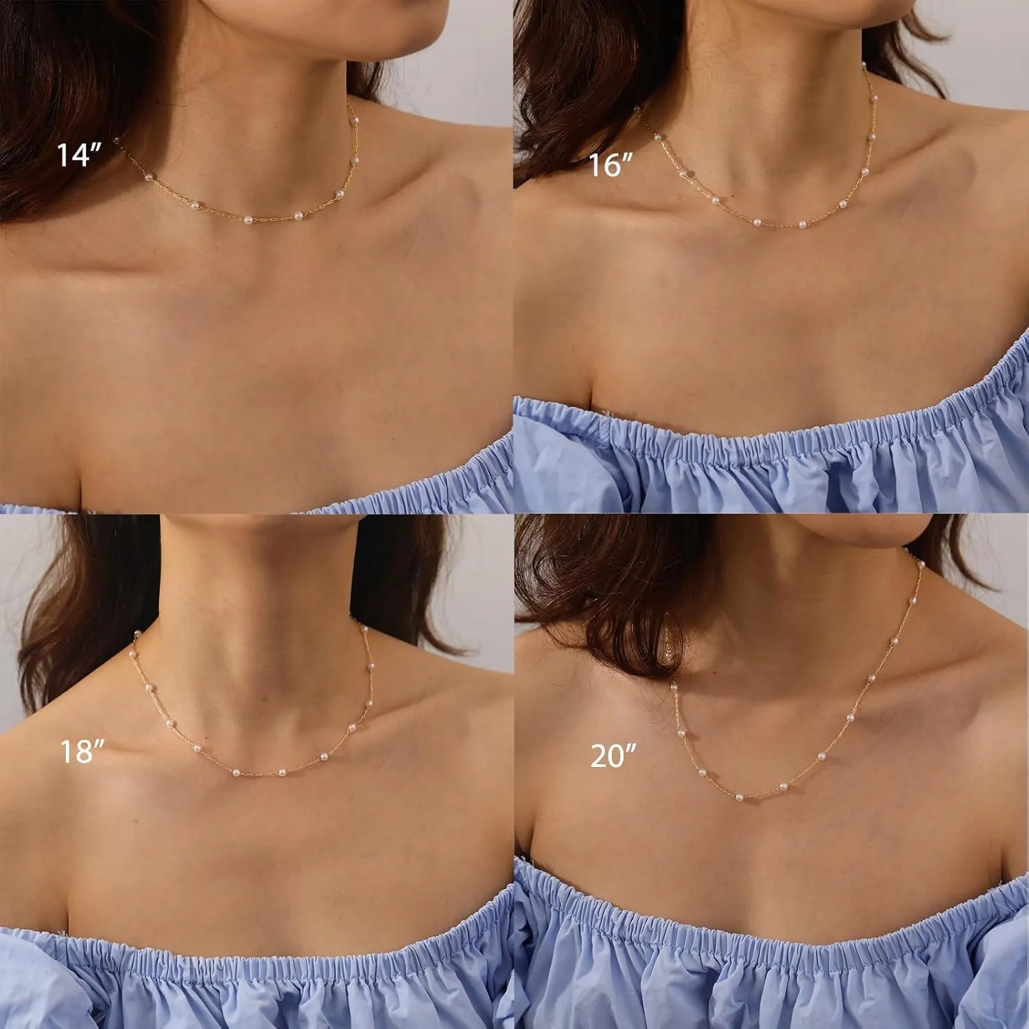 FUNEIA Dainty Pearl Necklace for Women 14K Gold Plated Faux Pearl Choker Necklaces Trendy White Silver Small Pearl Necklace Strand Wedding Prom Bridal Pearls Jewelry 14/16/18/20 Inches