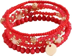 Fuqimanman2020 5Pcs Boho Crystal Beaded Stackable Stretch Bracelets for Women Colorful Multilayered Rice Beaded Adjustable Bracelet Set Summer Beach Bohemian Jewelry Gift