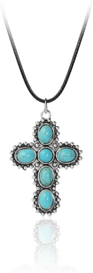 Fuqimanman2020 Western Turquoise Cowboy Cowgilrs Lightning Pendant Necklace Bull Head Bar Y Necklace for Women Gemstone Cattle Bohemian Tribal Jewelry for Mother's Day Gift