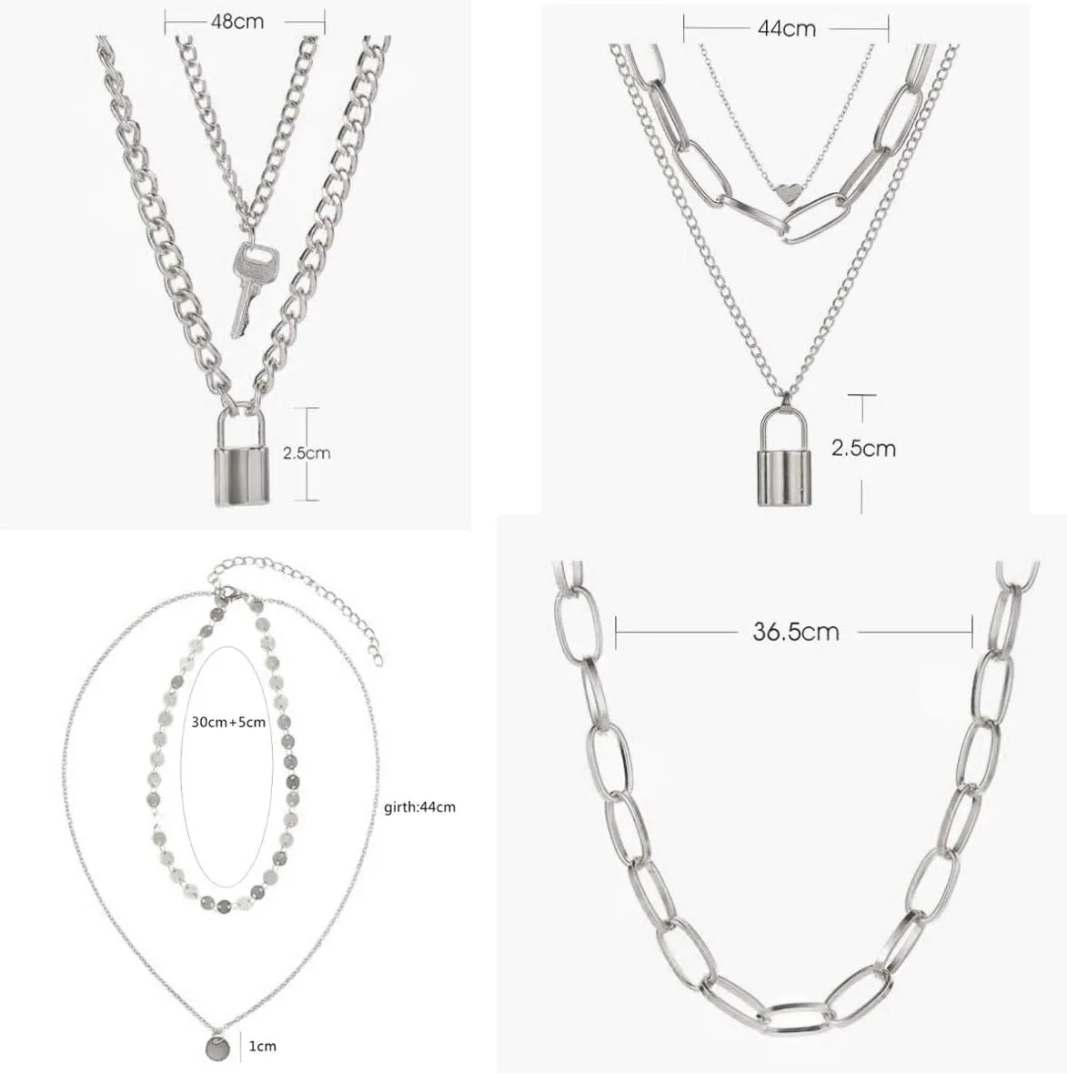 FUTIMELY 4PCS Layered Lock Chain Necklaces Set for Women Teen Girls14K Gold/Silver Plated Bar Disc Coin Lock Pendant Multilayer Adjustable Punk Chain Choker Y Necklace