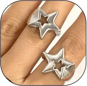 FUTIMELY Gold Chunky Star Ring Set for Women Men,Punk Retro Adjustable Pentagram Ring Pack,Geometric Hollow Star Stackable Open Knuckle Ring Jewelry Gift