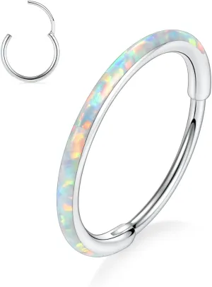 GAGABODY Conch Jewelry 20g 18g Septum Jewelry 16 Gauge Earrings Conch Hoop Daith Earrings Surgical Steel Lip Rings with Opal Paved Hinged Nose Rings Helix Rook Cartlidge Earrings Hoop