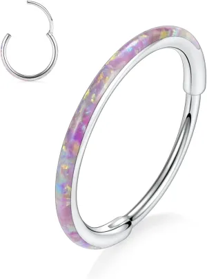 GAGABODY Conch Jewelry 20g 18g Septum Jewelry 16 Gauge Earrings Conch Hoop Daith Earrings Surgical Steel Lip Rings with Opal Paved Hinged Nose Rings Helix Rook Cartlidge Earrings Hoop